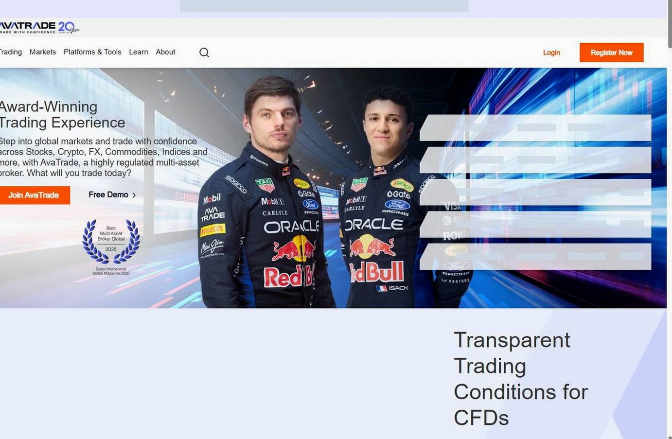 Screenshot of the AvaTrade website