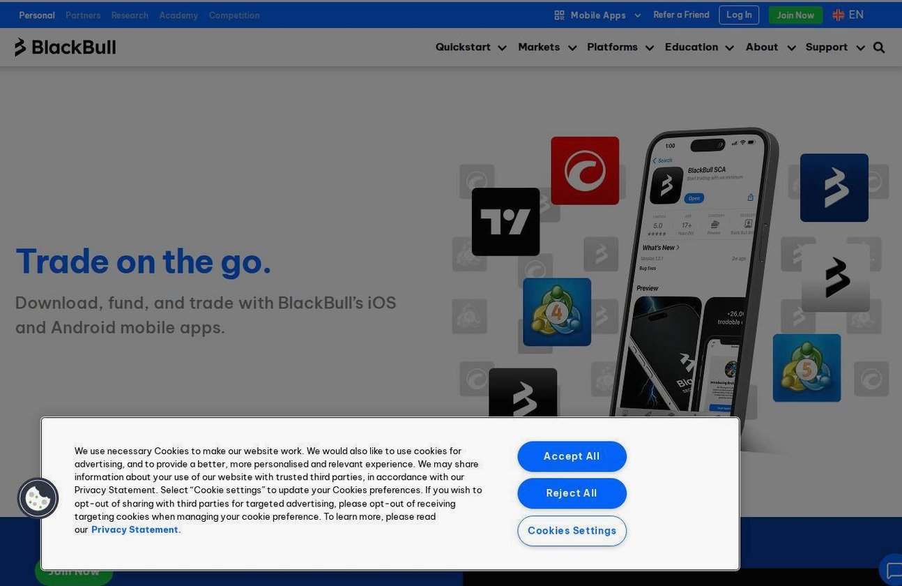 The platform page on the BlackBull Markets website
