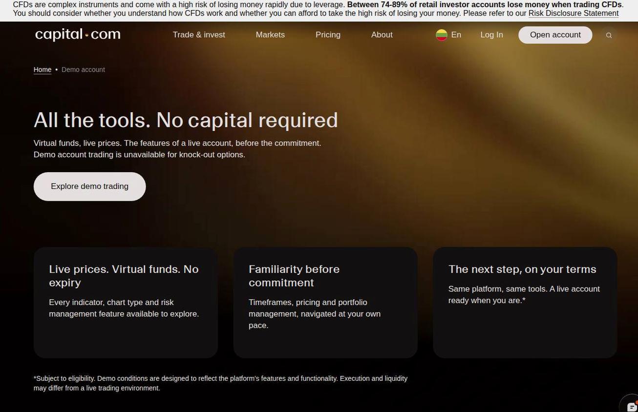 The platform page on the Capital.com website