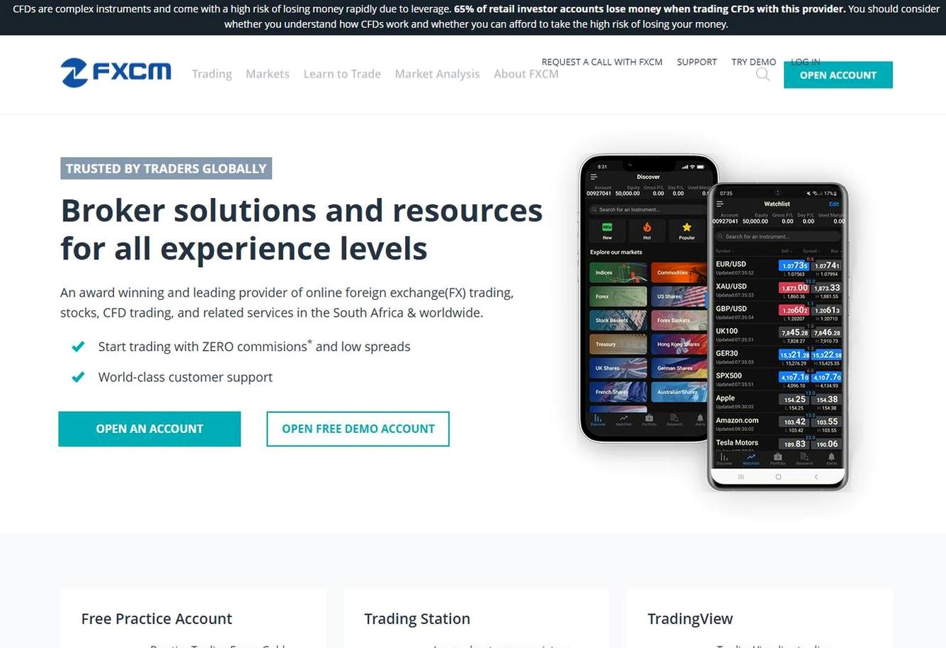 Screenshot of the FXCM website