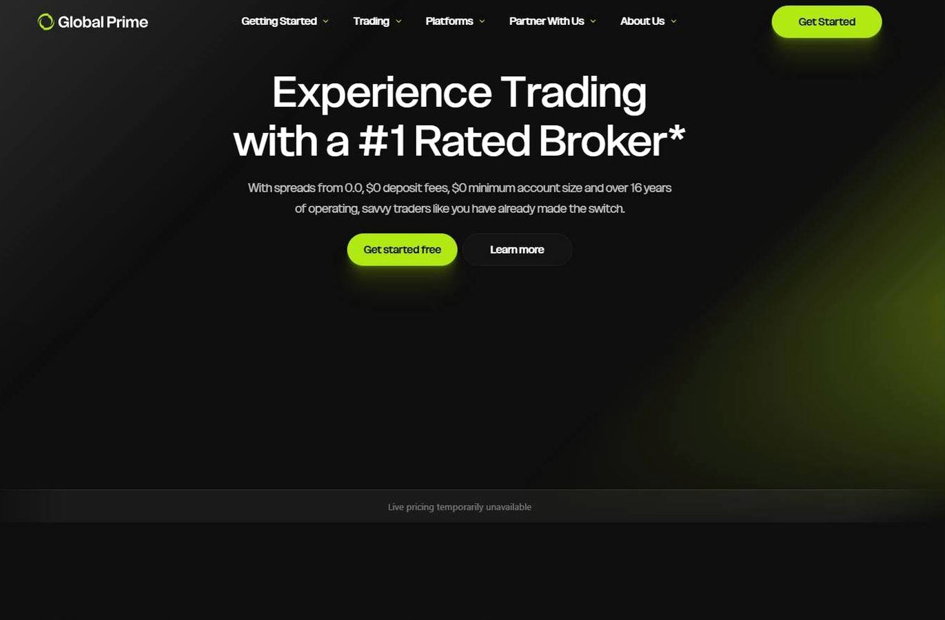 Screenshot of the Global Prime website