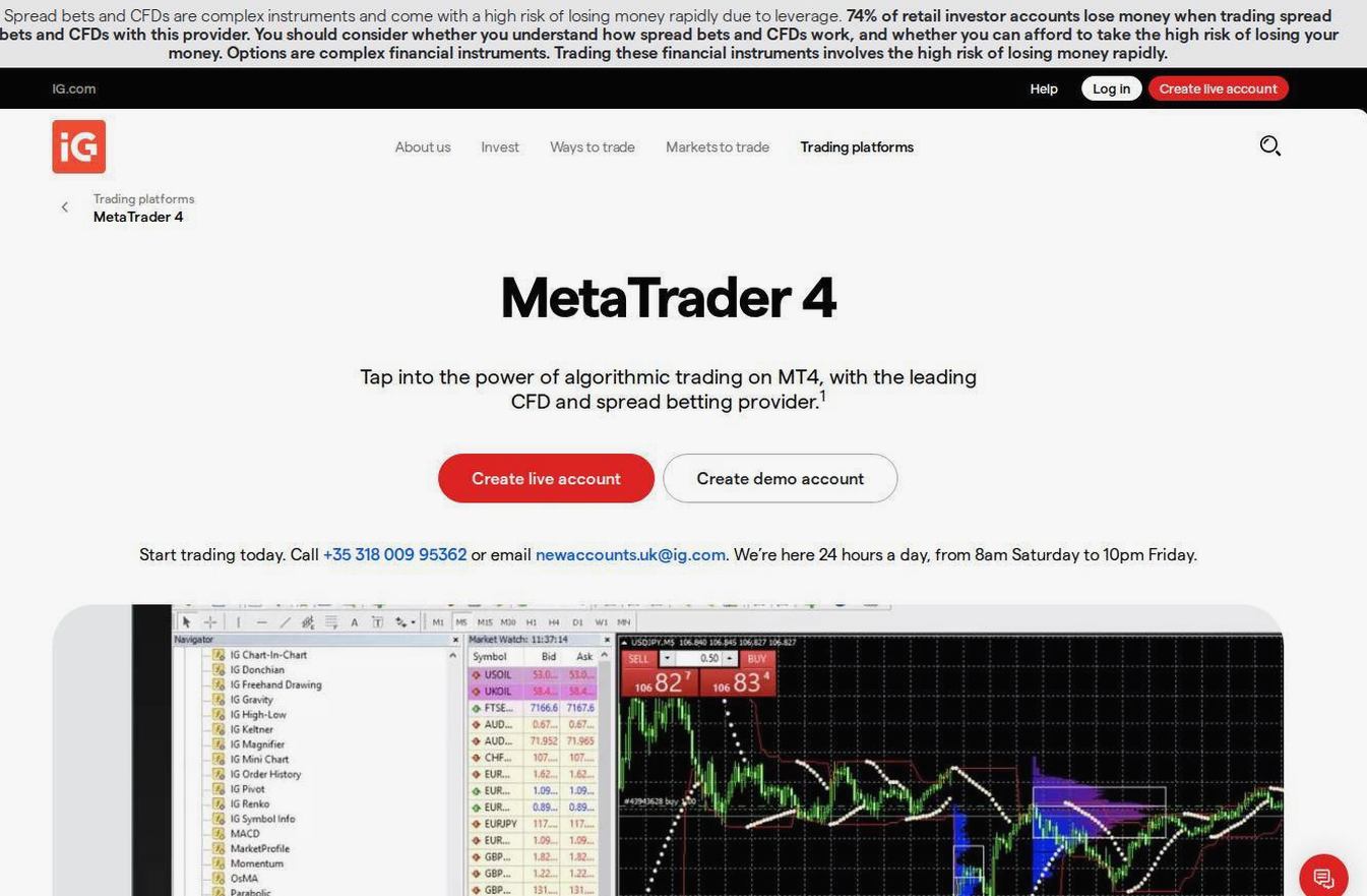 The platform page on the IG Markets website