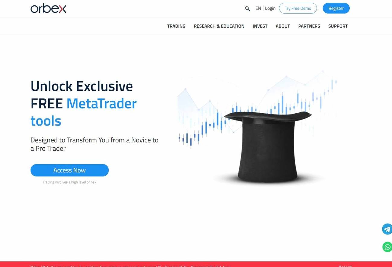 Screenshot of the Orbex website