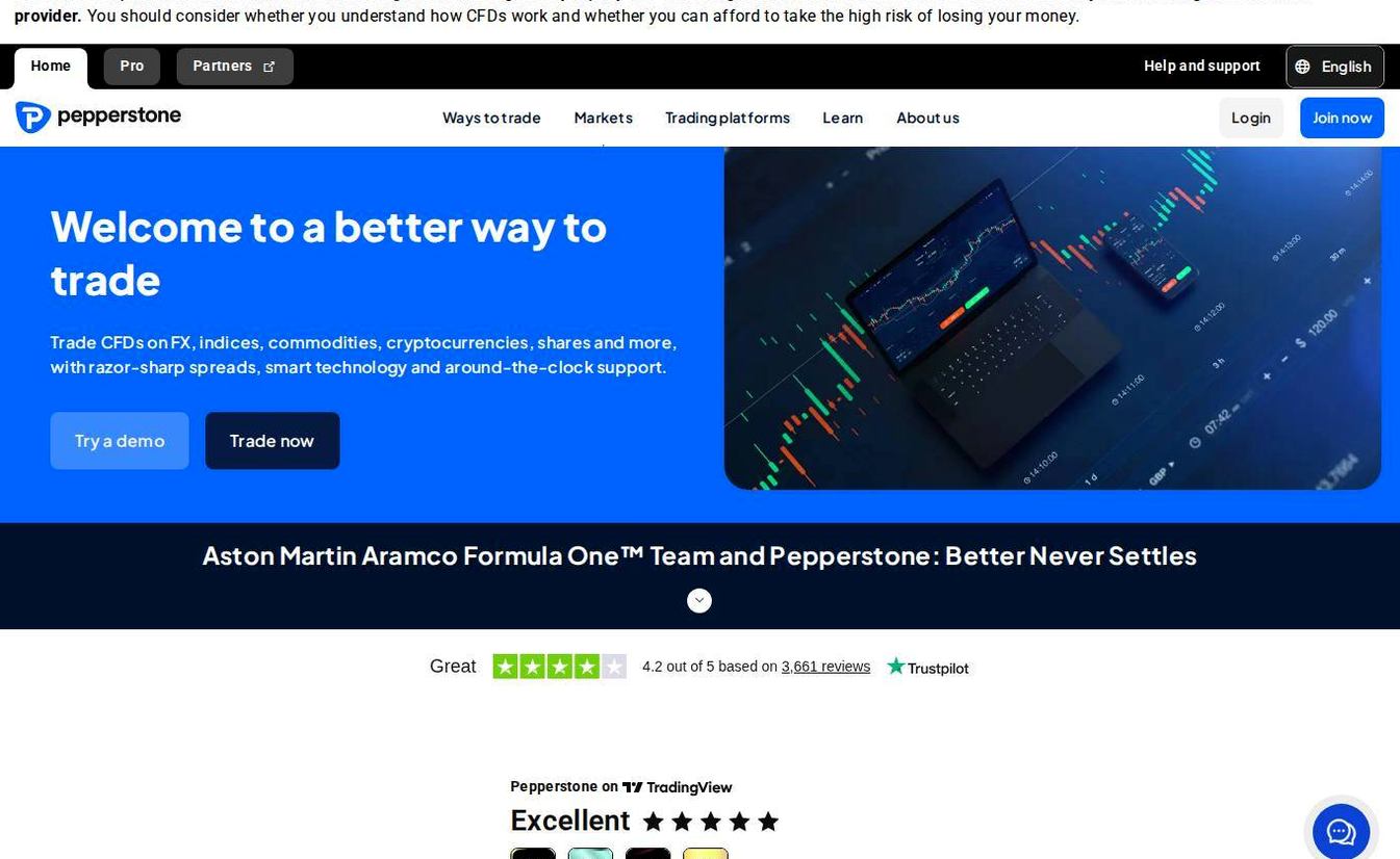 Screenshot of the Pepperstone website