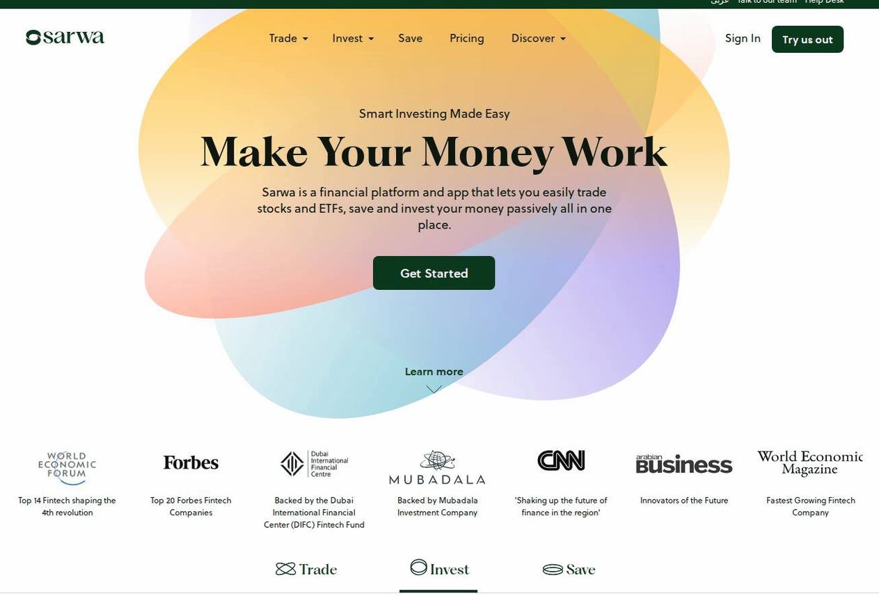 Screenshot of the Sarwa website