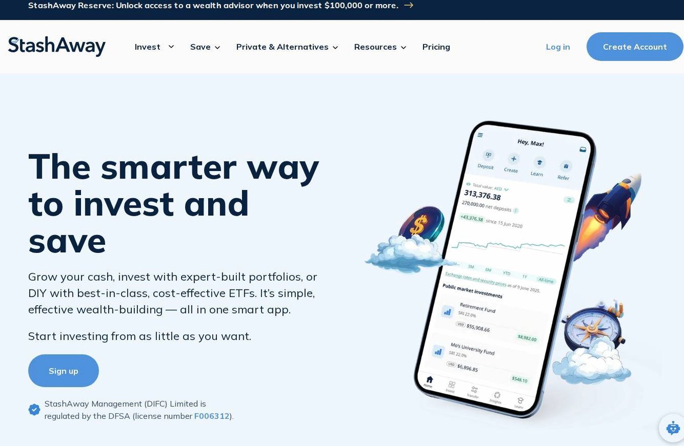 Screenshot of the StashAway website