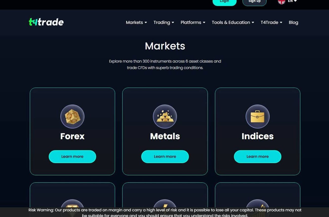Screenshot of the T4Trade website