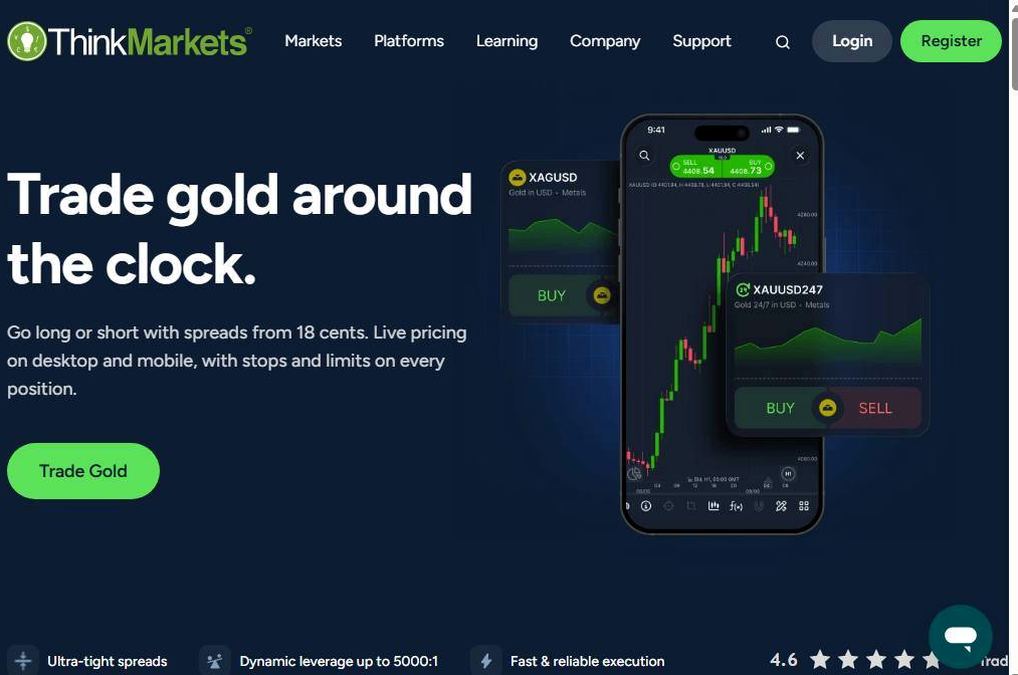 Screenshot of the ThinkMarkets website