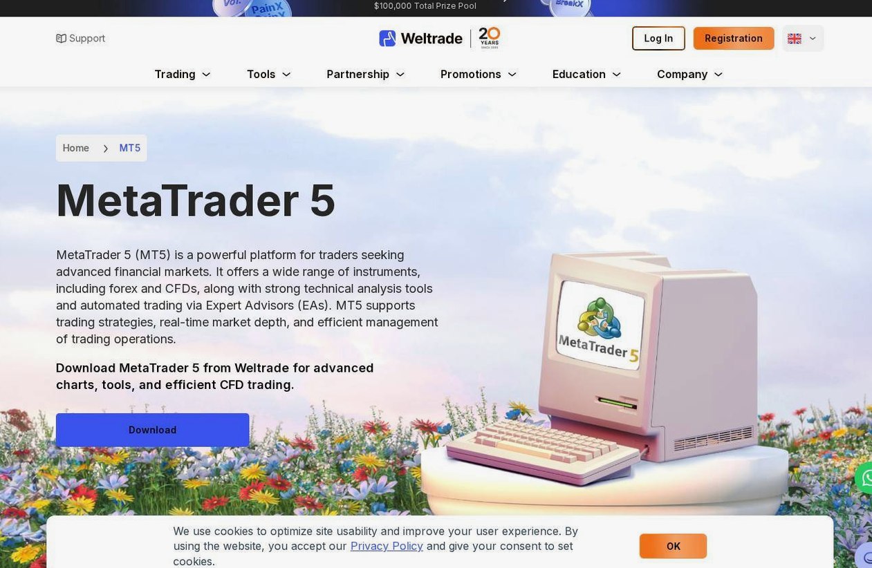 The platform page on the Weltrade website