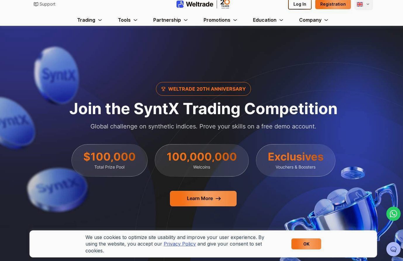 Screenshot of the Weltrade website
